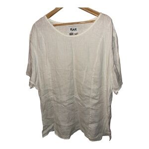 FLAX White Linen Oversized Tunic Top 3G 3X
